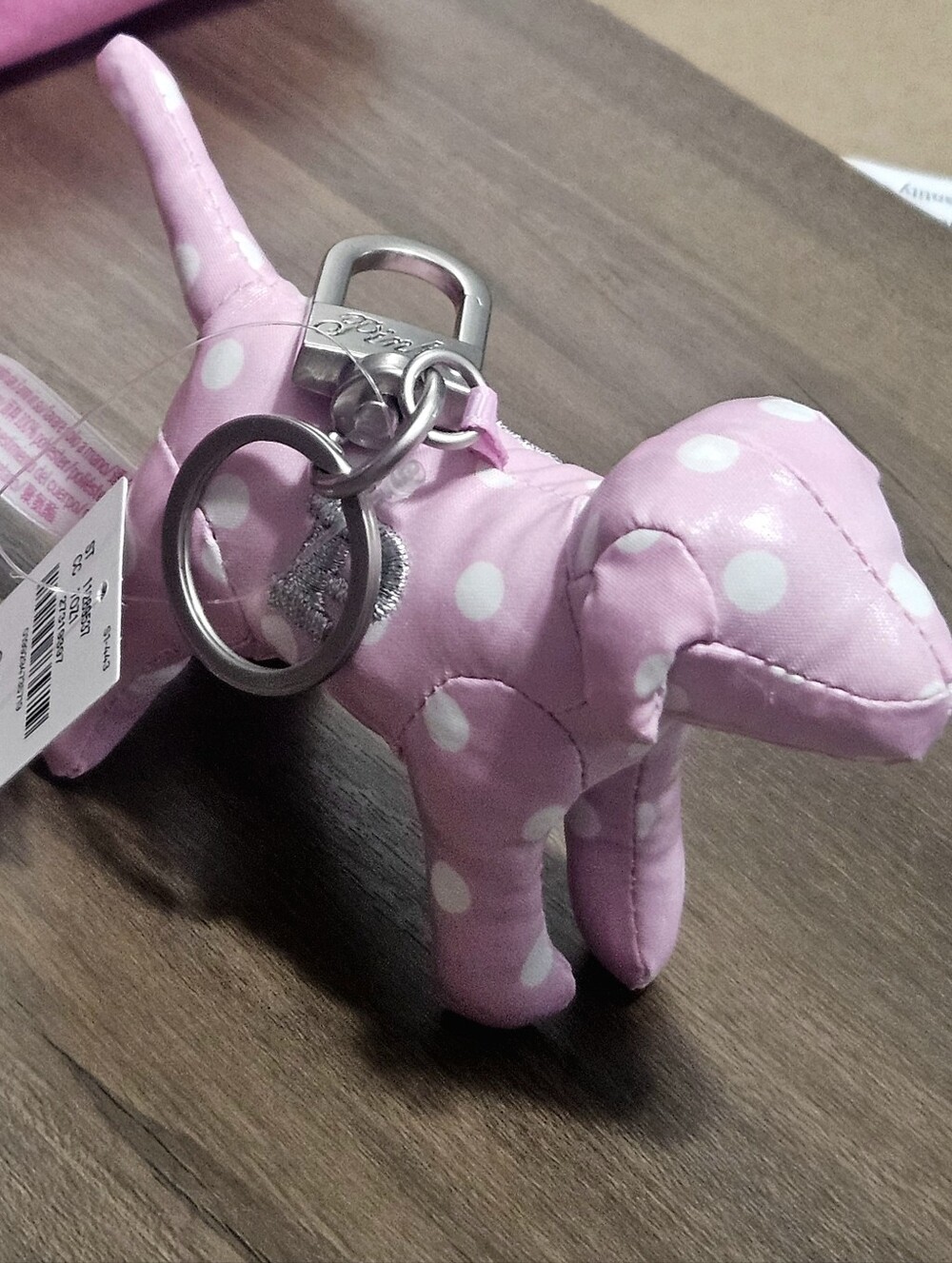 PINK Victoria's Secret Micro Dog Keychain Bag Charm Pink Polka Dot Watch Party - Picture 3 of 16